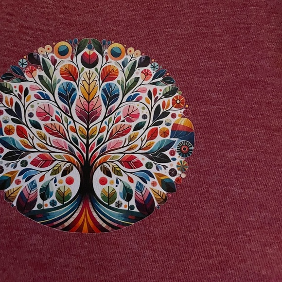 NEW-Maroon V-Neck Tee with Colorful 
“Tree of Life Design “ - Picture 9 of 10